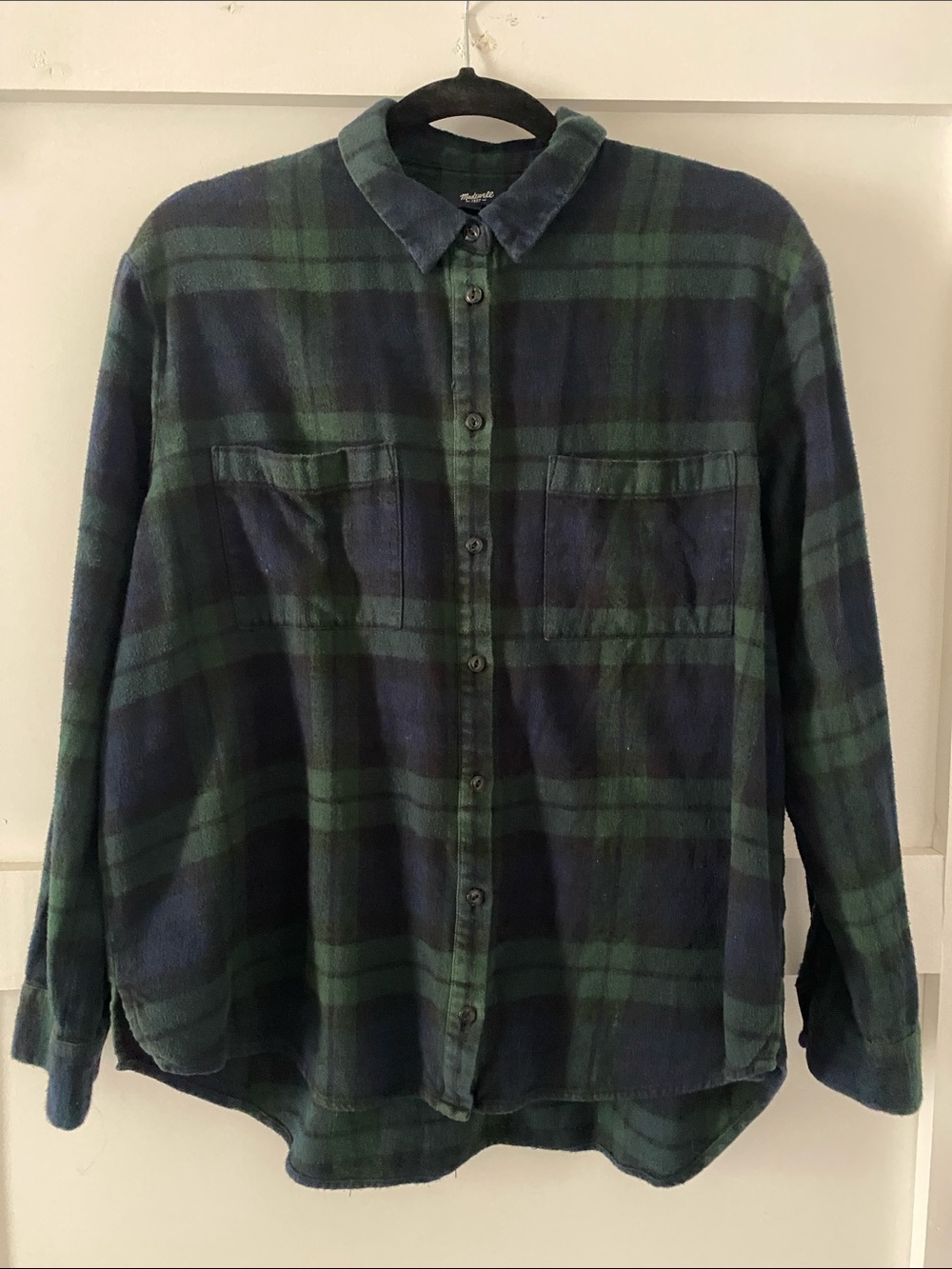 Madewell Blue & Green Plaid Flannel Button-Down Shirt